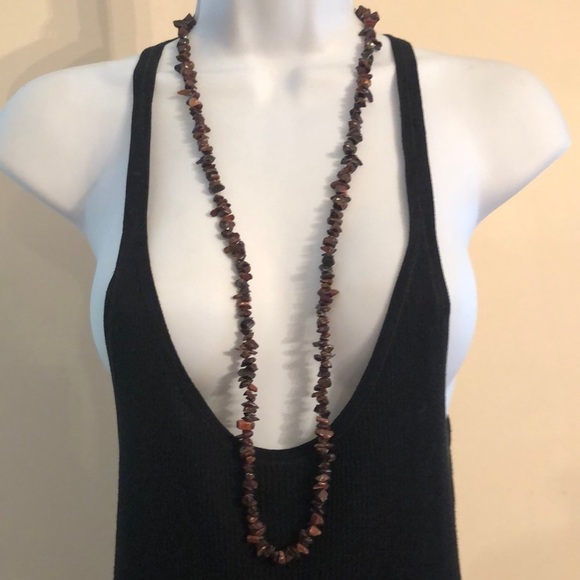 Artisan made natural stone/gemstone beads/chips infinity necklace boho - Picture 2 of 4